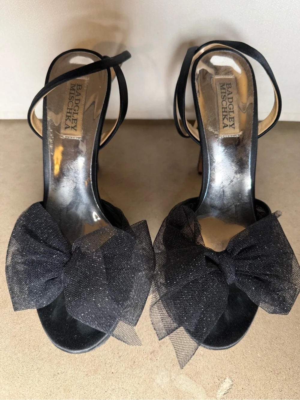 Badgley Mischka Sophie Tulle-Bow Ankle Strap Platform High Heel Sandals